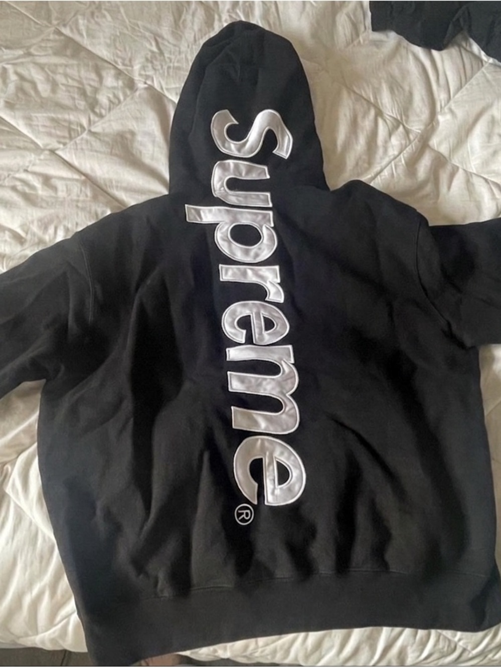 Supreme Black Hoodie with White Vertical Logo